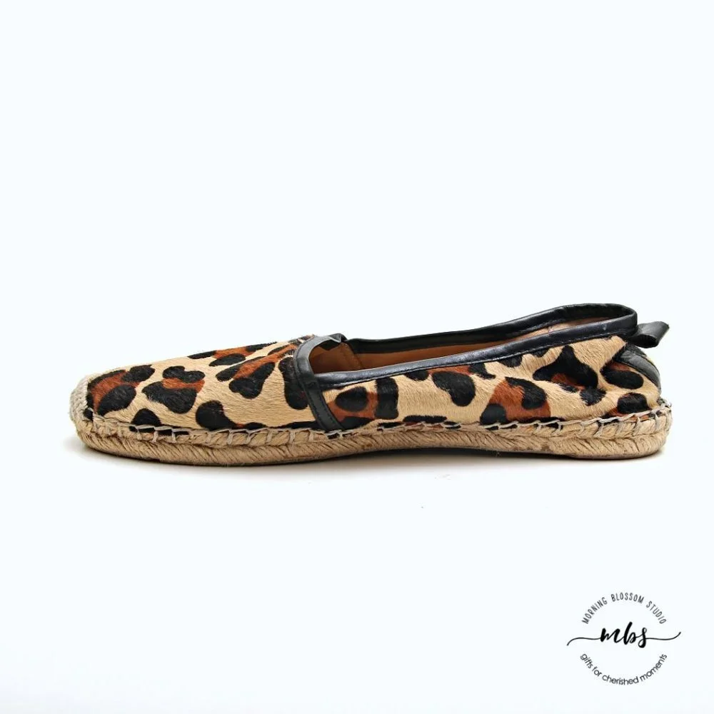 Vince Camuto Cadrian Leopard Cow Hair Espadrille Flats Brown Women Size‎ 8.5